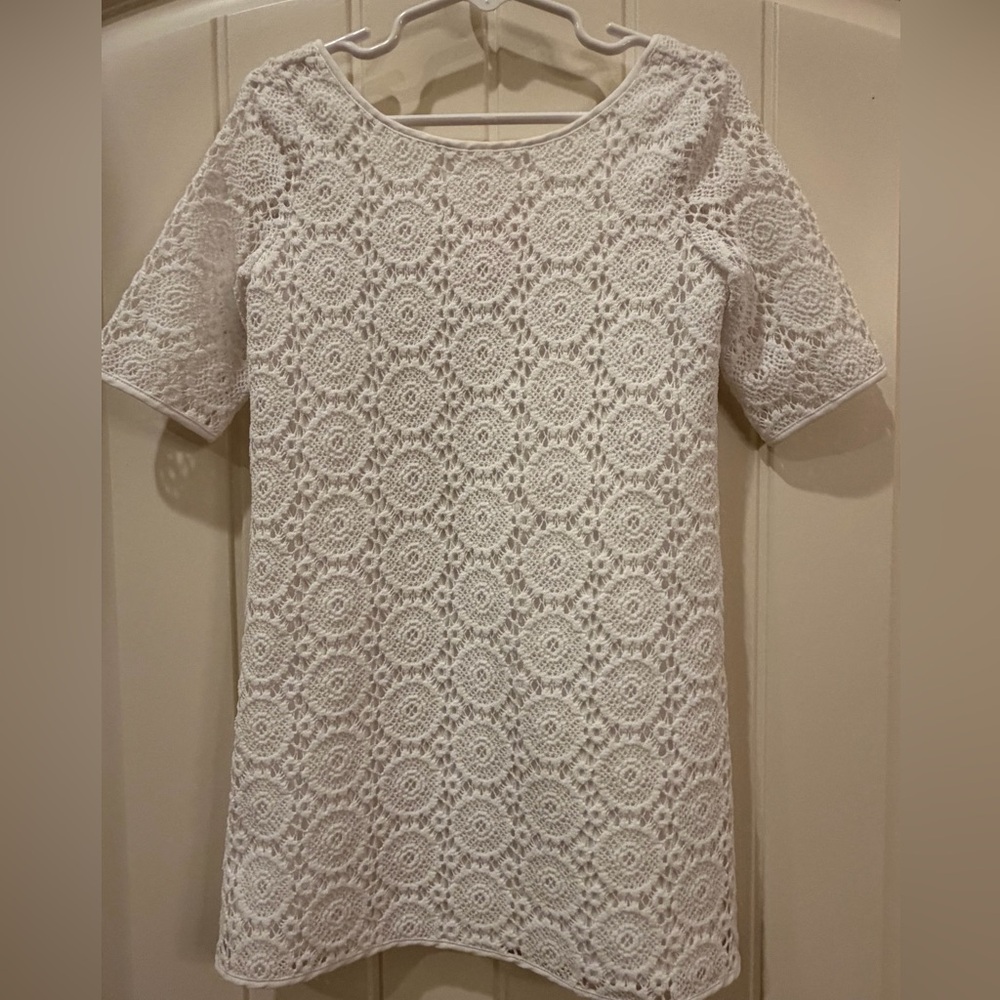 Lily Pulitzer White Crochet Short-Sleeve Dress - Girls Small